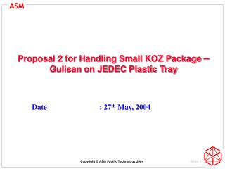 Proposal 2 for Handling Small KOZ Package – Gulisan on JEDEC Plastic Tray