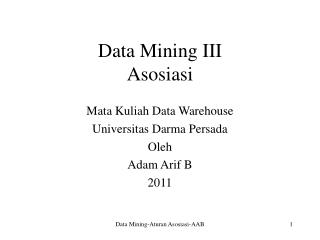 Data Mining III Asosiasi