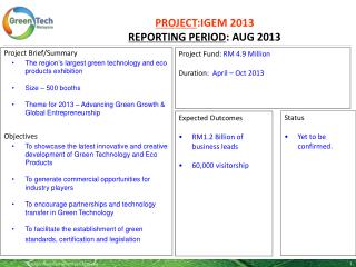 PROJECT :IGEM 2013 REPORTING PERIOD : AUG 2013