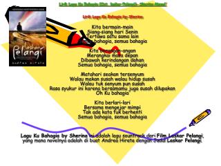 Lirik Lagu Ku Bahagia (Ost. laskar Pelangi)- Sherina Munaf Lirik Lagu Ku Bahagia by Sherina