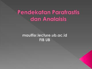 Pendekatan Parafrastis dan Analaisis