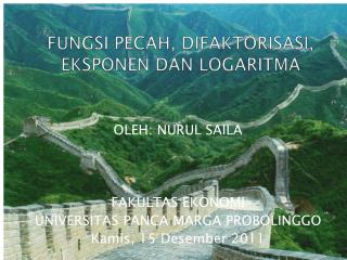FUNGSI PECAH, DIFAKTORISASI, EKSPONEN DAN LOGARITMA