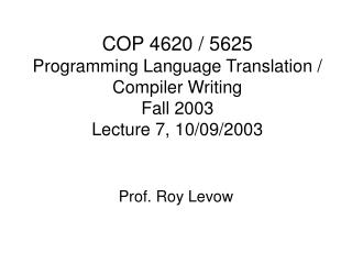 Prof. Roy Levow