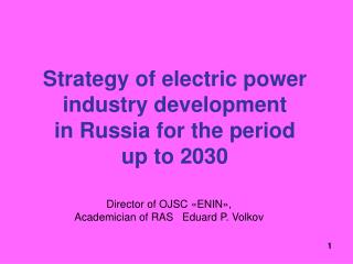 Strategy of electric power industry development in Russia for the period up to 2030