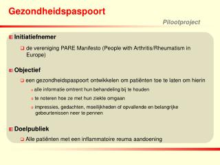 Gezondheidspaspoort												 Pilootproject