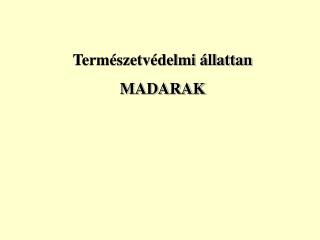 Természetvédelmi állattan MADARAK