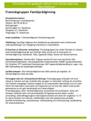 Information från godkända utförare inom familjerådgivning i Ekerö kommun