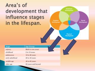 Area’s of development that influence stages in the lifespan.