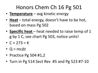 Honors Chem Ch 16 Pg 501