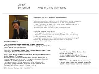 Lily Lin Berhan Ltd	Head of China Operations