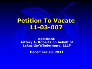 Petition To Vacate 11-03-007