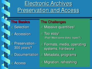 Electronic Archives Preservation and Access