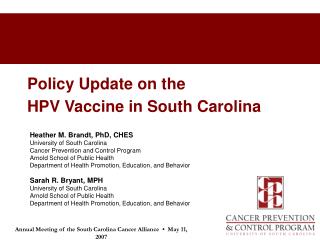 Policy Update on the HPV Vaccine in South Carolina