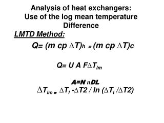 Analysis of heat exchangers: Use of the log mean temperature Difference