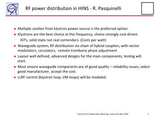 RF power distribution in HINS - R. Pasquinelli