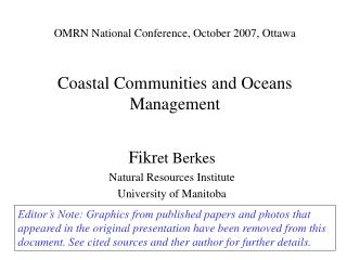 OMRN National Conference, October 2007, Ottawa Coastal Communities and Oceans Management