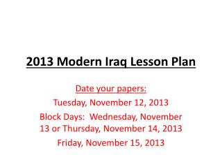 2013 Modern Iraq Lesson Plan