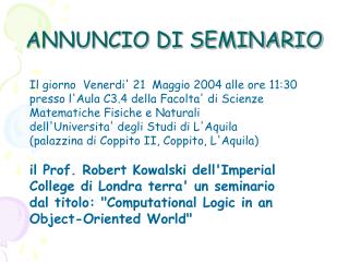 ANNUNCIO DI SEMINARIO