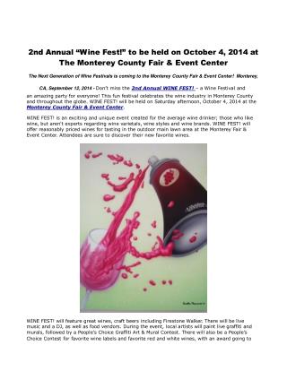 2nd Annual “Wine Fest!” to be held on October 4, 2014 at The