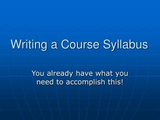 Writing a Course Syllabus