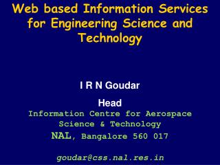 Web based Information Services for Engineering Science and Technology