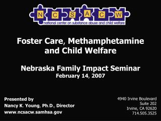 Foster Care , Methamphetamine and Child Welfare Nebraska Family Impact Seminar February 14 , 2007