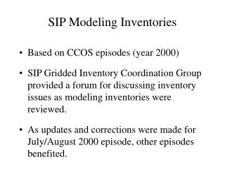 SIP Modeling Inventories