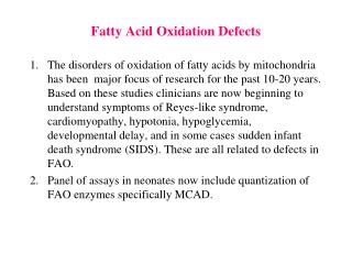 Fatty Acid Oxidation Defects
