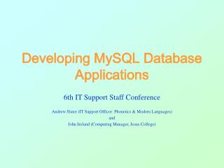 Developing MySQL Database Applications