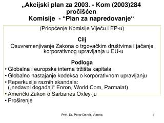 „A kcijski plan za 2003 . - K om (2003)284 pročišćen Komisije - “ Plan za napredovanje “