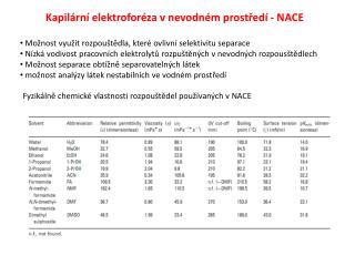 Kapilární elektroforéza v nevodném prostředí - NACE