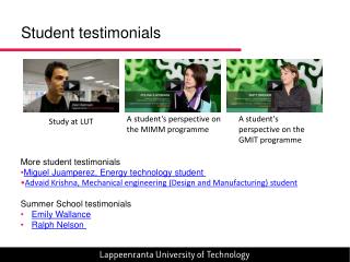 Student testimonials