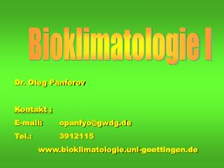 Bioklimatologie I