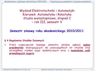 Wydział Elektrotechniki i Automatyki Kierunek: Automatyka i Robotyka