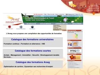 Catalogue des formations universitaires Formation continue ; Formation en alternance ; VAE