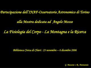 Partecipazione dell’INAF-Osservatorio Astronomico di Torino alla Mostra dedicata ad Angelo Mosso