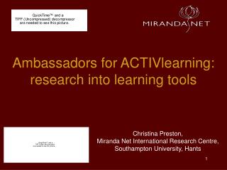 Ambassadors for ACTIVlearning: research into learning tools