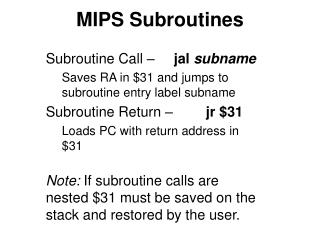 MIPS Subroutines