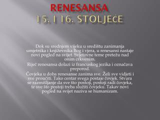 Renesansa 15. i 16. stoljeće