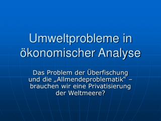 Umweltprobleme in ökonomischer Analyse