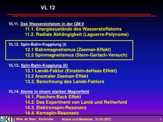 VL11. Das Wasserstofatom in der QM II 11.1. Energiezustände des Wasserstoffatoms