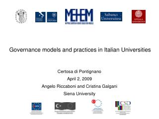 Governance models and practices in Italian Universities