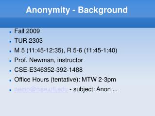 Anonymity - Background