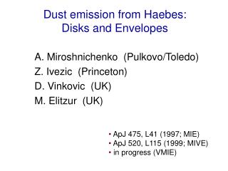 Dust emission from Haebes: Disks and Envelopes