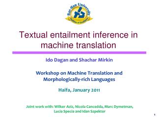 Textual entailment inference in machine translation