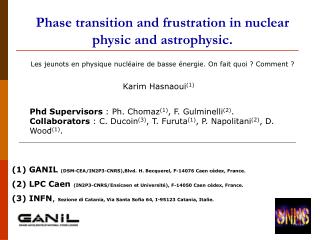 Phase transition and frustration in nuclear physic and astrophysic.