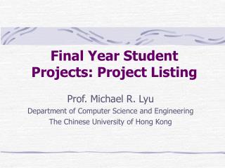 Final Year Student Projects: Project Listing