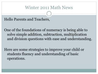 Winter 2011 Math News