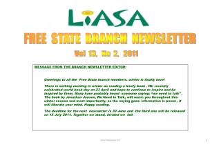 FREE STATE BRANCH NEWSLETTER