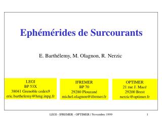 Ephémérides de Surcourants